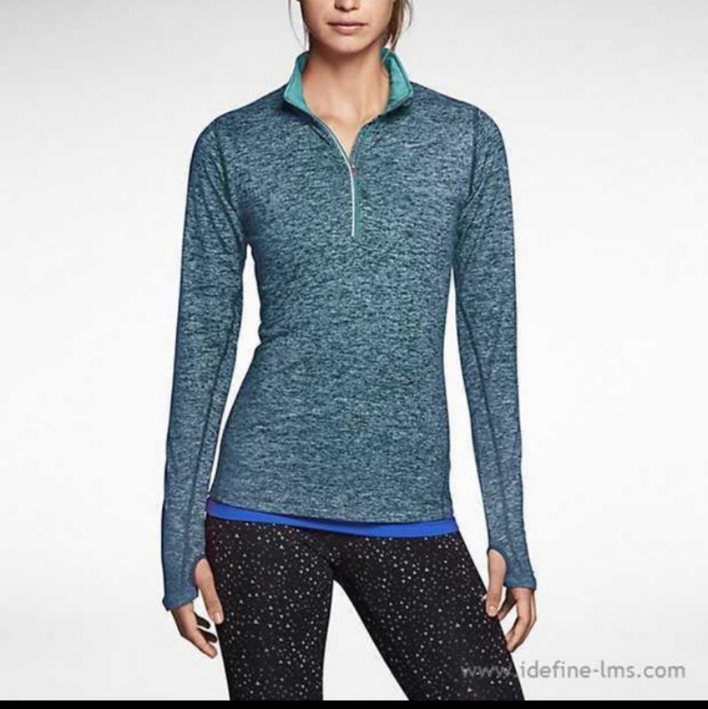 Nike Women's Blue Heathered Long Sleeve Half-Zip Top